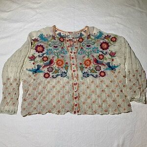 JOHNNY WAS Embroidered Cream Floral Women's Top